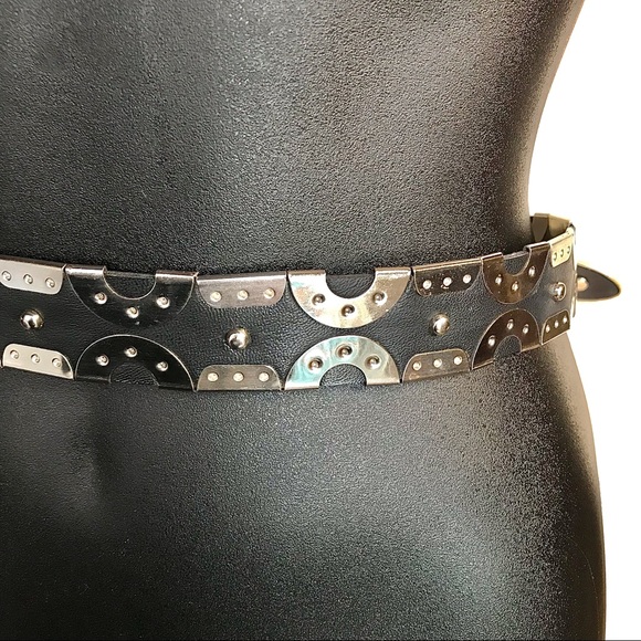 Vintage Donna Katz genuine bonded leather shiny metal disco art flashy belt - Picture 4 of 8